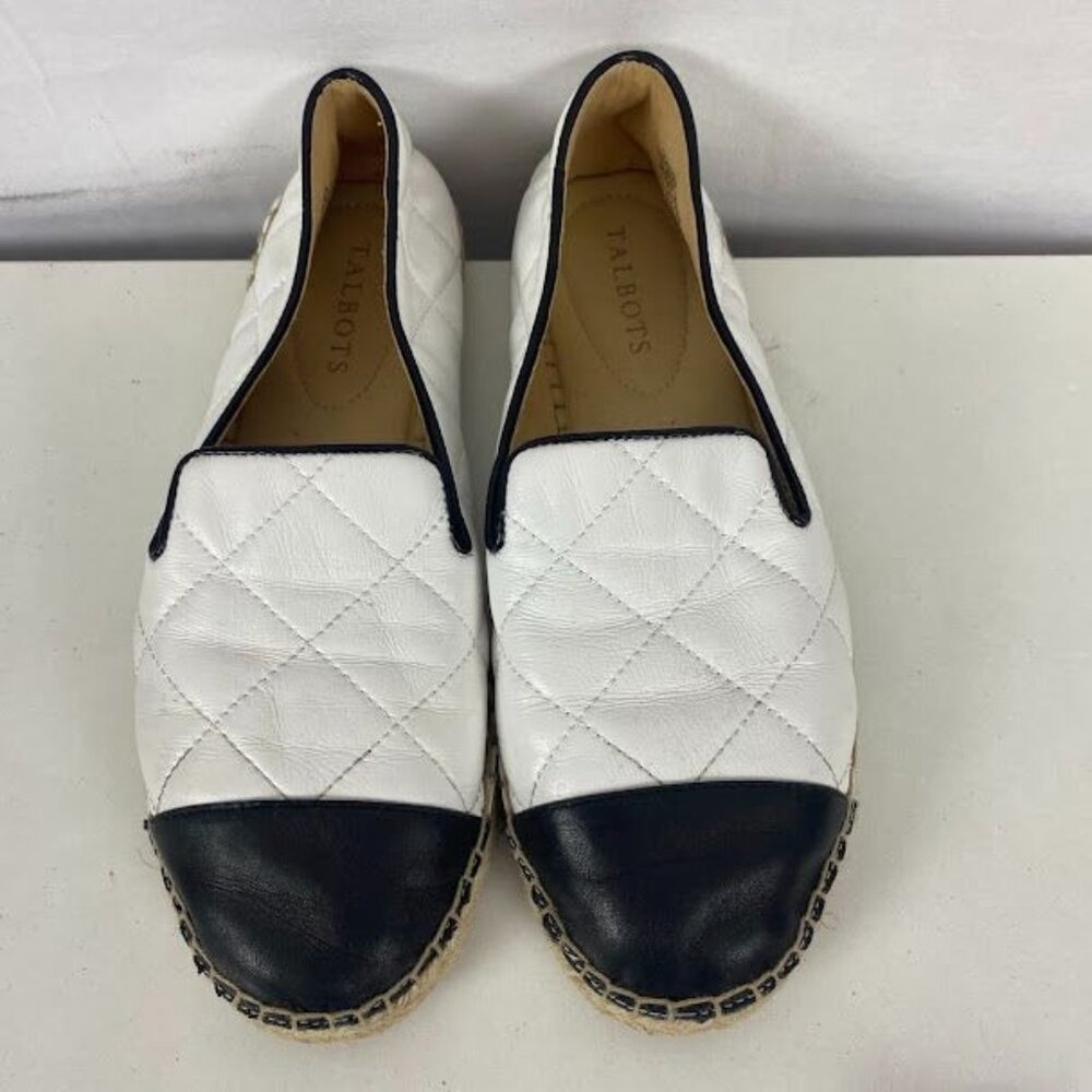 Talbots‎ Black/ White Izzy Quilted Soft Leather Nappa Espadrilles Women's 7.5M